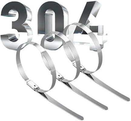 CYSUE Fascetta fermacavi multiuso in metallo da 7,9 mm, in acciaio inox, con cerniera, rivestimento per scarico, 100 pezzi (7,9 x 250 mm)