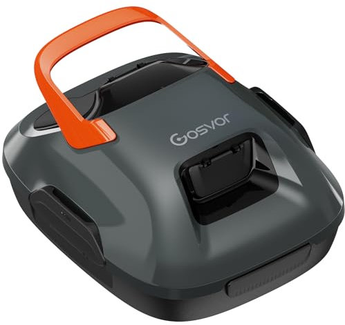 Gosvor Robot Limpiafondos Piscina Inalámbrico - Aspirador Piscina, 90 Min Autonomía, Autoestacionamiento, Fácil Uso, Robot Piscina para Suelo, Piscinas 80m², Gris-Naranja