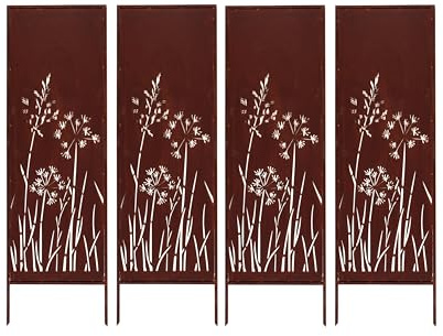 Kapaga - Sichtschutz Metall 4x - 160x50 cm - Edelrost - Rostoptik, Patina | für Garten und Terrasse - Corten, Sichtschutzelement - Sichtschutzwand - Gartendekoration Zaun - Rost (Strauch) (Pusteblumen)