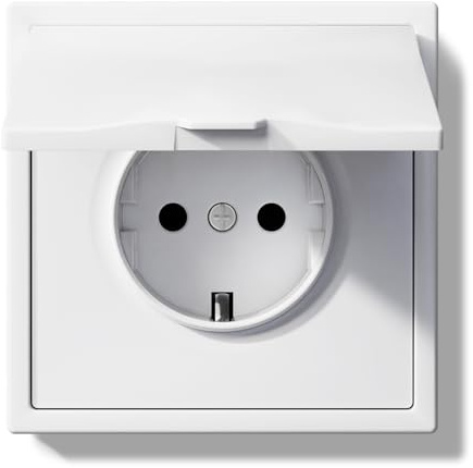 BSEEDLIFE Schuko Steckdose mit Wasserdichter Abdeckung, 80 * 80mm Unterputz EU-Standard Einbausteckdose, 16Amp Wandsteckdose mit PC Rahmen, inzelsteckdose mit Krallen, 1 Fach Weiß