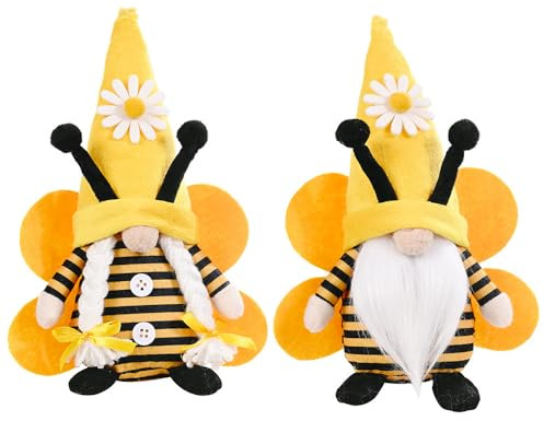 ZMCVOE 2er Set Bienen Wichtel, Frühling Sonnenblume Biene Wichtel, Schöner Bienenfestwichtel, Weiche Wichtel-Figur Bienenelfen für Home Kitchen Farmhouse Decor Festliche Geschenk