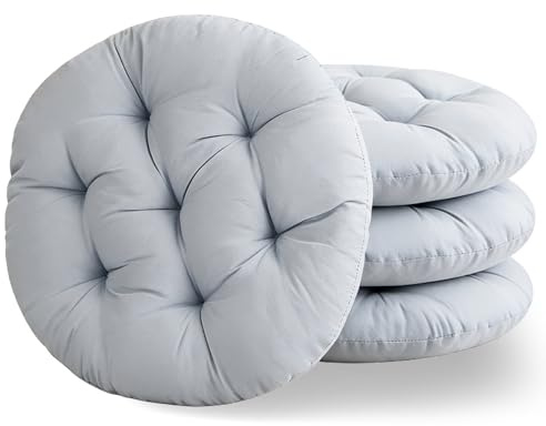 MOFXWHE 4er Set Stuhlkissen Rund, 40cm Bequemes Sitzkissen Gefüllte Sitzkissen, Runden Bodenkissen Stuhlauflage für Indoor, Outdoor, Küche, Garten, Esszimmer, Wohnzimmer, Studierzimmer (Hellgrau)