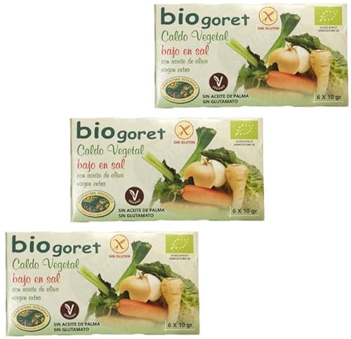 Pack 3x Cubitos de Caldo de Verduras Bajo en Sal Sin Gluten Biogoret Bionsan Bio 66 g | 3 Cajas (Total 198 g) | Caldo Vegetal Ecológico