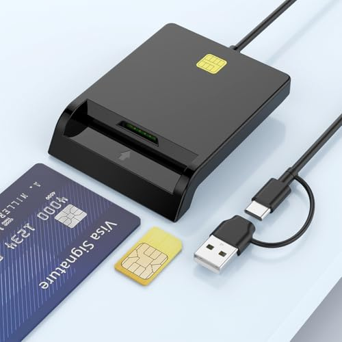 Kartenlesegerät für Belgische Personalausweise, USB-A+C Smartcard und SIM Kartenleser, DOD Military Kartenleser, unterstützt CAC, CRS, CNS, IC und SIM, Kompatibel mit Windows,Mac OS und Linux