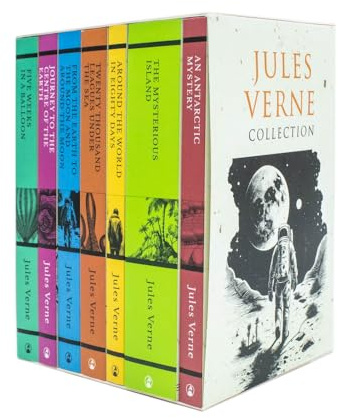Jules Verne 7 Books Set Collection: (Journey to the Centre of the Earth, Around the World in Eighty Days, The Mysterious Island, Five Weeks in a Balloon)