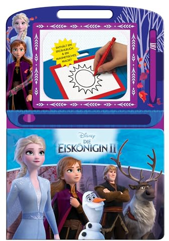 Disney Die Eiskönigin II Lern- und Zaubertafel – Lernmaterialien für Kinder, 22-seitiges Pappbilderbuch, 1 Magnetische Zeichentafel, 1 Magnetstift