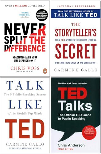 Never Split the Difference, The Storyteller's Secret, Talk Like TED, TED Talks 4 Books Collection Set
