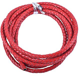 KONMAY 1.8Meters Red 6.0mm Round Braided Genuine Bolo Leather Cord for Jewelry and Craft Designs (6.0mm, Red)…