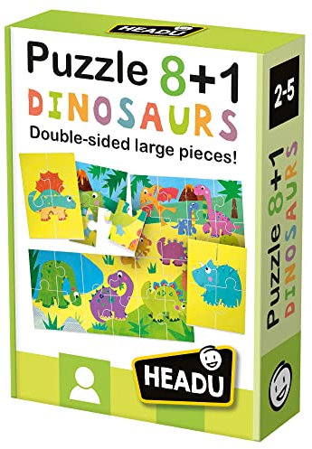Yexati Headu Puzzle, 8 + 1 Dinosaurier, Grandi Pezzi, doppelseitig verwendbar, It22243, Lernpuzzle für Bambini Età 2+, Made in Italy