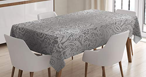 ABAKUHAUS Damast Tischdecke, Königliche Paisley-Muster, Personalisierter Druck Klare Farben ohne Verblassen Waschbar für Außen Bereich, 140 x 200 cm, Hell Grau