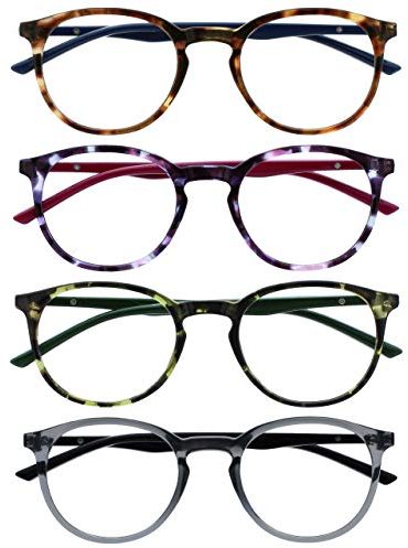 OPULIZE Met lesebrille 4er Pack Schlank Runder Rahmen Federscharniere Kratzfest Braun Lila Grün Transparent Grau Herren Damen RRRR60-2567 +2.00