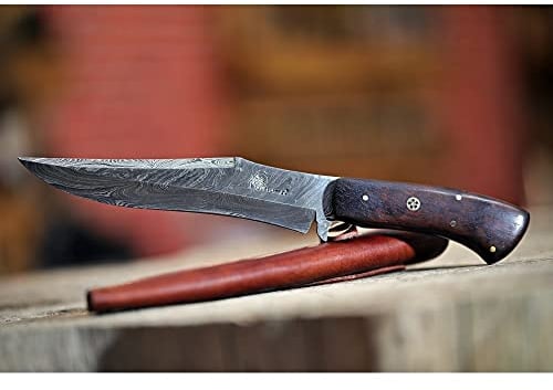 DELLINGER ZEBRA Wood & Damastmesser & Damaststahl Messer & Outdoor Jagd Damastmesser 145 mm Klinge & inklusive Lederscheide