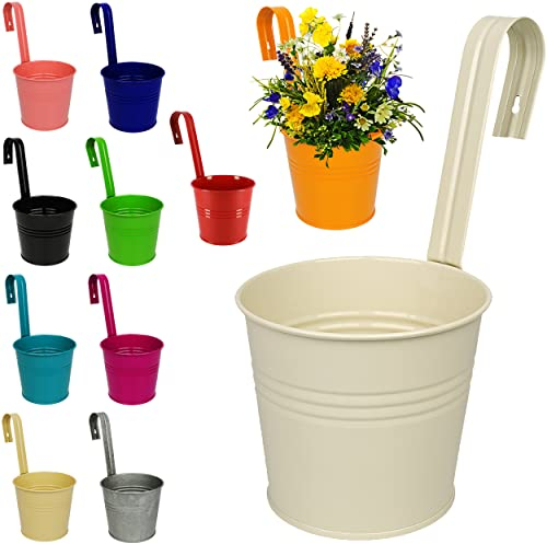 alles-meine.de GmbH Hänge - Topf/Blumentopf/Hängetopf - Metall - Ø 17 cm - orange RUND - Hängend/mit Haken & Halterung - Aufhängen - groß - mit Henkel - Eimer/Dekotopf -..