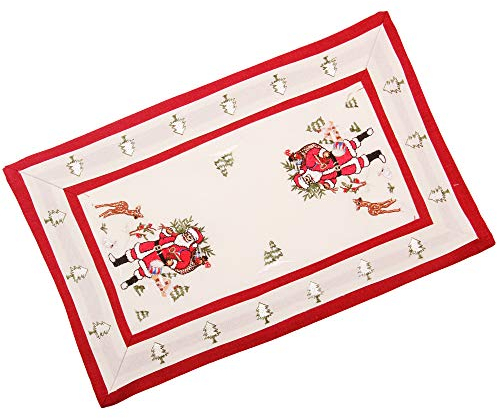 Quinnyshop Weihnachts-Deckchen Platzsets mit Weihnachtsmann Stickerei ca. 30x45 cm Polyester, Rot/Crème