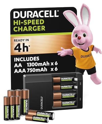 Duracell - Cargador de pilas en 4 horas, con pilas recargables, 6 AA + 6 AAA
