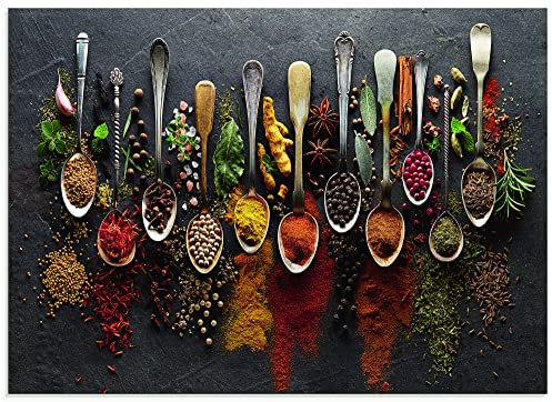 ARTLAND Spritzschutz Küchenrückwand Küche Herd Glas mit Motiv 70x50 cm Essen, Trinken & Genuss Lebensmittel Fotografie Bunt Kräuter Gewürze Schiefer U1UJ