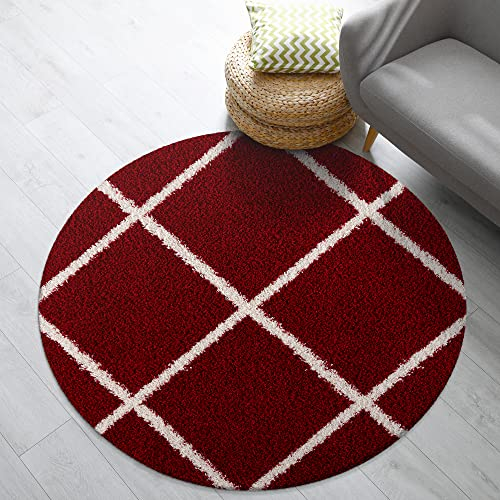 Impression Teppich Weicher Flächenteppich, Luxus Muster Teppich, Hochwertiger Schlafzimmerteppich, Wohnzimmerteppich, Küche - Rot, Größe:80 cm Rund