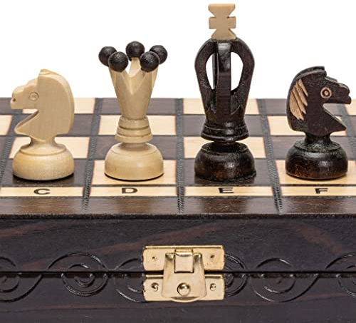 Husaria European International Chess Wooden Game Set, King's Continental - 35 centimeter Medium Size Chess Set with Handcrafted Chessmen and Felted Folding Board