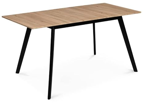 IDMarket – Mesa escandinava extensible rectangular Inga 4-8 personas, bandeja madera, patas negras, 120-160 cm