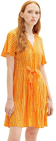 TOM TAILOR Denim Damen 1036602 Kleid mit Flügelärmeln & Bindegürtel, 31713-Mango Batik Vichy Print, L