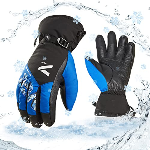 Vgo... 1Paar -20℃/-4°F oder darüber Skihandschuhe für Männer aus Rindsleder, Schnee-Handschuhe, wasserdichte Outdoor-Handschuhe, 3M Thinsulate (CA2473FLWP)