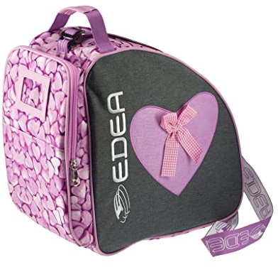 Edea Borsa da ghiaccio Sweet, grigio e rosa, con grande cuore e fiocco rosa, spesso tessuto antistrappo, fondo con foro di scarico, tracolla regolabile, maniglia imbottita