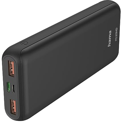 Hama Powerbank PD20-HD 20000mAh (externer Akku mit 1x USB C + 2x USB A, Power Pack zertifiziert, schnellladen, Akkupack Handy, Tablet, Bluetooth-Lautsprecher etc., tragbares Ladegerät klein) anthrazit