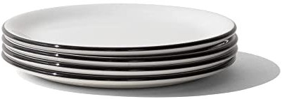 Made In Cookware - Set of 4 - Bread and Butter Plates - White With Black Rim - Porcelain - Crafted in England