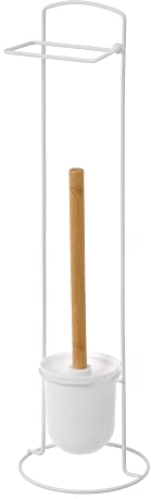 Portarrollos escobillero Blanco de Metal y bambú de Ø 16x59 cm - LOLAhome