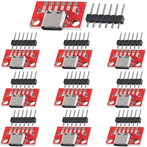 Youmile 10 pcs USB Type-C Breakout Board Serial Basic Breakout Female Connector Type with Pin Header 2.54mm / 0.1 PCB Converter Board