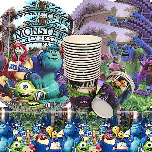 Doyomtoy Monster Geburtstag Deko 61 Stück Partygeschirr Set - Teller, Tassen, Servietten für Kinder, Schuleinführung, Schulanfang, Motto Party