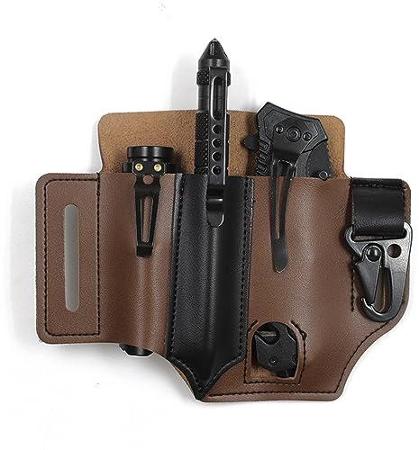 VKSG EDC Gürtel-Organizer aus Leder für Leatherman-Werkzeuge, Taschenlampe, Stift und Schlüsselanhänger-Clip, langlebig und stilvoll, ideal für Arbeit und den täglichen Gebrauch, ideales Geschenk für