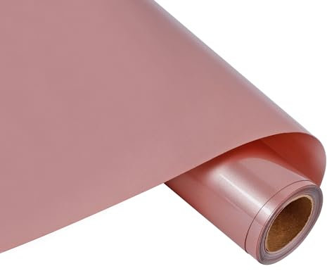 RENLITONG HTV Shiny Rose Gold PU Stretch Metallic Heat Transfer Vinyl 12 Inch x 7 feet Roll DIY for T-Shirt Clothing Iron on Vinyl for All Cutter Machine Glossy(Rose Golden)