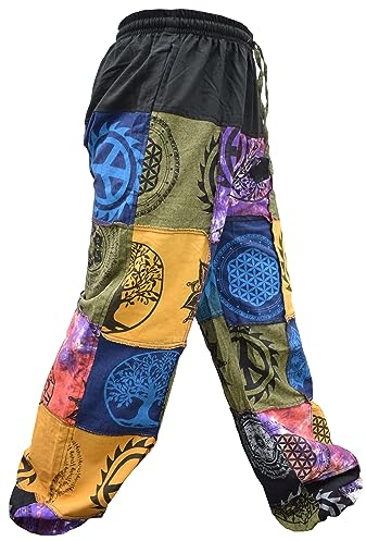 Gheri Mens Patchwork Tie Dye Peace Cotton Genie Parachute Yoga Pants L/XL Multicoloured
