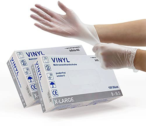 Generisch Vinyl Handschuhe Infinia AG 1000 Stück 10 Box á 100 Stk., Einmalhandschuhe, Transparent, Puderfrei, Vinyl, Einweg, Vinylhandschuhe, Einweghandschuhe in S, M, L, XL