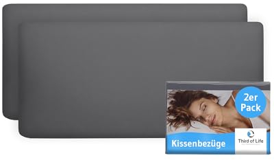 Kissenbezug 40 x 80 Dunkelgrau, 2-er Set Kissenbezüge, Premium Mako-Baumwolle, Double Jersey, Kopfkissen-Bezüge für 40x80 Kissen, Pillow cover für Seitenschläferkissen, Kissenhüllen mit Reißverschluss