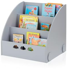 KHG Bücher-Standregal grau für Kinder mit 3 offenen Fächern, für Zuhause | freistehendes Kinderregal für Bücher und Spielzeug, 64x59x53 cm, vielseitig einsetzbar, pflegeleicht im Alltag