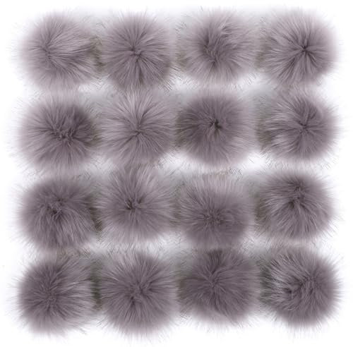 12 Stück 8-9cm Kunstfell Pompons, Kunstfell Bommeln zum Basteln, Künstliche Fellbommel Flauschige Bommel Pom Pom zum Basteln DIY Kreative Handwerk Mützen Handschuhe Tasche Anhängern Dekor,Grau