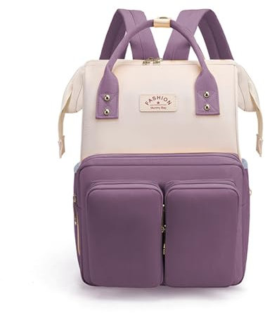 SONARIN Multifunktionale Tragbare Baby Wickelrucksack Wickeltasche,Große Kapazität Wasserdicht Babytasche Reise Wickeltasche Rucksack mit Kinderwagen Haken für Mama & Papa(Lila)
