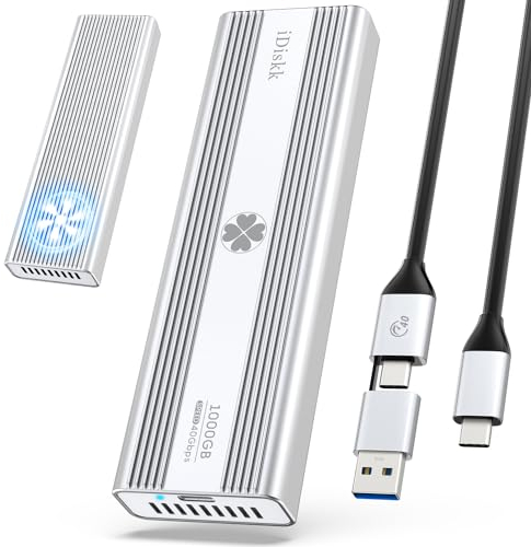 iDiskk 40Gbps 1TB NVMe SSD,Disco Duro Externo de Estado sólido - hasta 3000MB/s, Thunderbolt 3 (40Gbps), USB-C (10Gbps),Compatible con USB4/3.2/3.1/3.0/2.0,m.2 nvme SSD,Plata