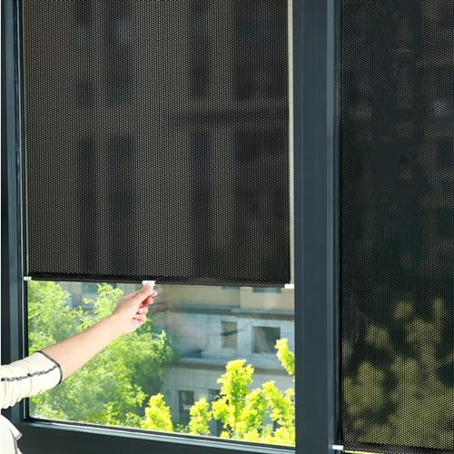 Sonnenschutz Rollo Innen,Saugnapf Fensterrollo,Verdunkelungsvorhang Mit Saugnapf,Tragbare Sonnenschutzrollos,Uv-Schutz,Fensterrollo Rollo,FüR Zuhause,Ohne Bohren,Breite X Länge (75cm x 125cm)