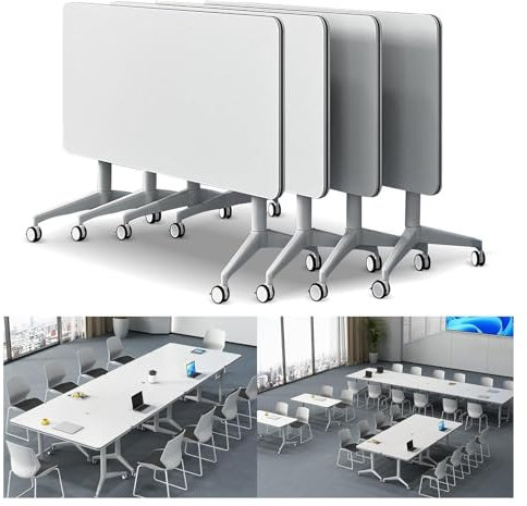 Konferenztisch, großer mobiler Besprechungstisch, rund, Konferenzraum-Tische mit Rollen, bequem und schnell, geeignet für Büro, Konferenzraum, Klasse (4 Stück) (Größe: 179,8 x 59,9 x 74,9 cm)