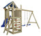 Outgarden Spielturm Klettergerüst Speedy aus KDI-Holz | Spielhaus mit blauer Rutsche & Doppel-Schaukel | Sandkasten, Leiter & Kletterwand | Outdoor Stelzenhaus für Kinder & Garten | 355 x 386 x 258 cm