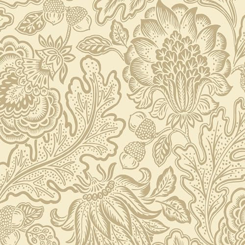 Belgravia Fernhurst Floral Trail Wallpaper – Flowery Wallpaper with Metallic Detailing – Modern Wallpaper for Living Room, Bedroom, Hallway – Decorative Luxury Wallpaper – Beige