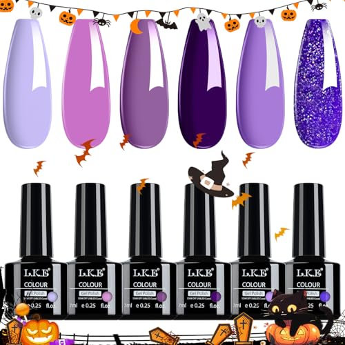 LKEE Nail Gel Polish- Pastel Nail Polishes Set 6 Purple Colors Gel Nail Polish Kit, Home DIY Nail Salon Nail Art Design Gift, 7 ml/0.25 oz