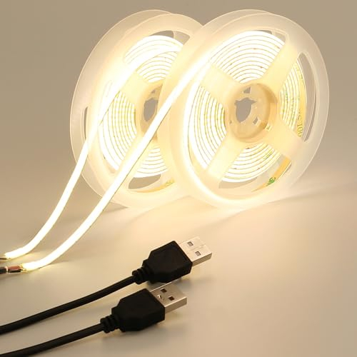 GOMING DC 5V 5mm Breite COB USB LED Strip Natürliches Weiß 4000K LED Streifen 400LED/M 4M(2 Stück X 2M) LED Band Selbstklebend IP20 Nicht Wasserdicht für DIY Dekorative Beleuchtung