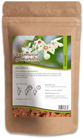Mynatura Colanüsse gemahlen | Colanusspulver | Rein pflanzliches Pulver | Koffeinreich | Natürliche Energie | gemahlene Colanüsse | Im Beutel 250g