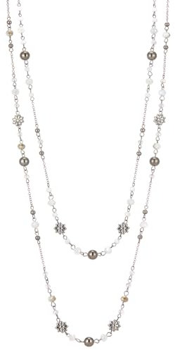 FULU AUTUMN Lange Perlenkette Damen Silber Schwarz Statement Kette Modeschmuck Kett Lang Vintage Schmuck Geburtstag Geschenke für Frauen(White)