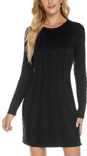QUNERY Vestito Donna Invernale Elegante,Abito in Maglia Manica Lunga Collo Alto per Autunno,Vestiti Maglione Elasticizzato Casual E-Noir M