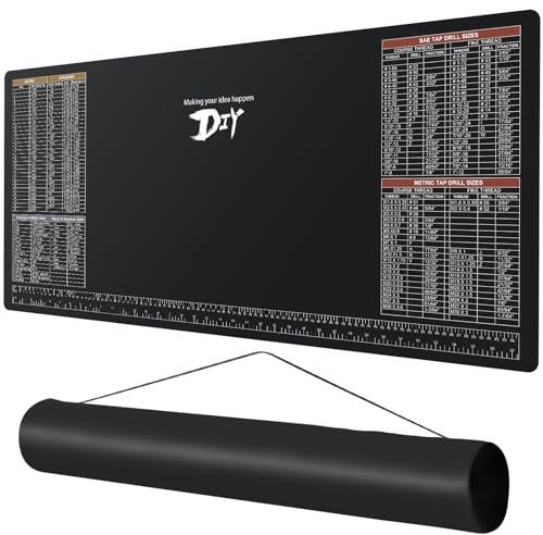 NELOMO 100 x 45 cm, Large Workbench Mat, Workbench Mat, Workbench Cover with SAE/Metric Ruler, Standard Metric Conversion Charts, Tap Sizes, Fit for DIY, Carpenters,